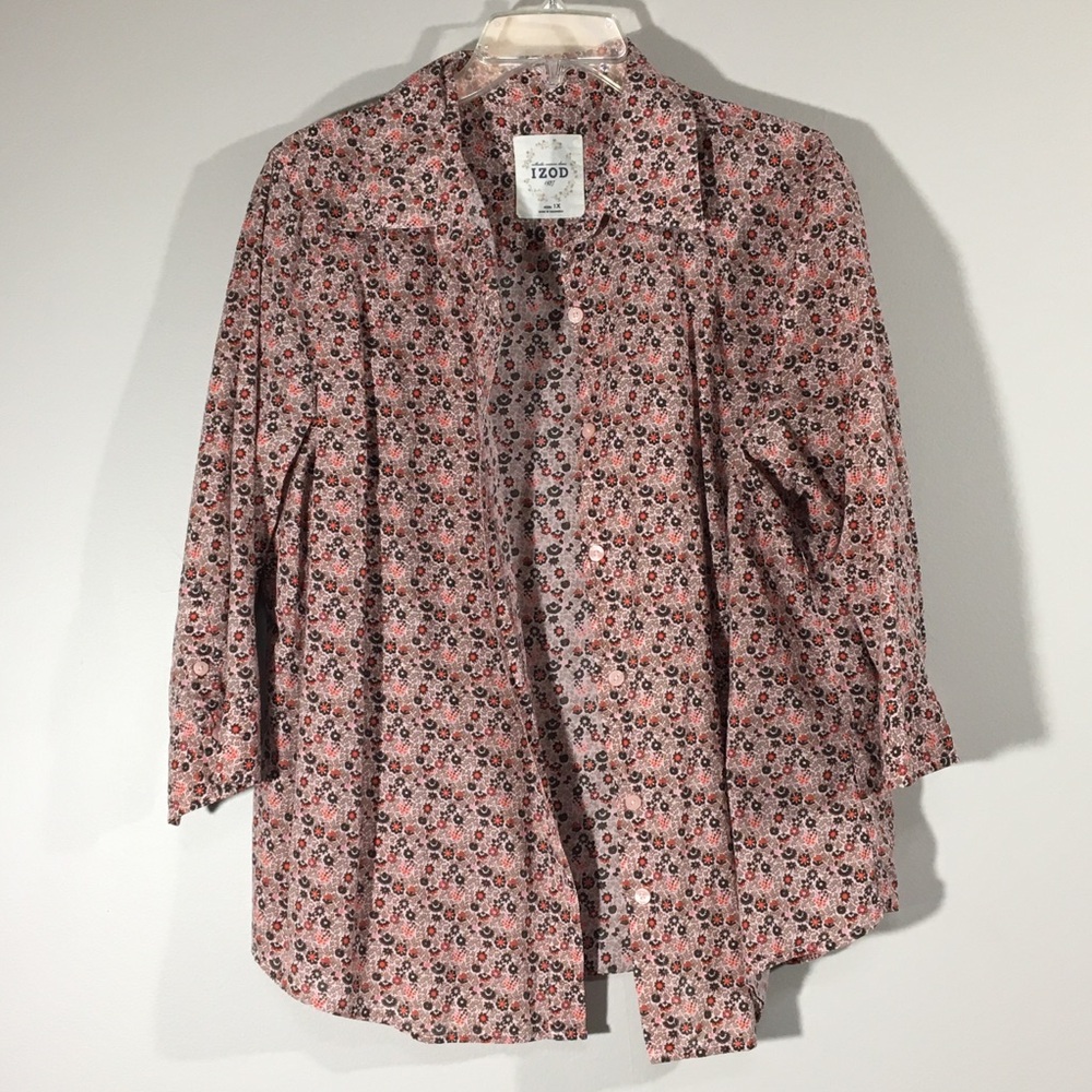 Three Quarter Sleeve Dark Ditsy Floral Cotton Shirt‎